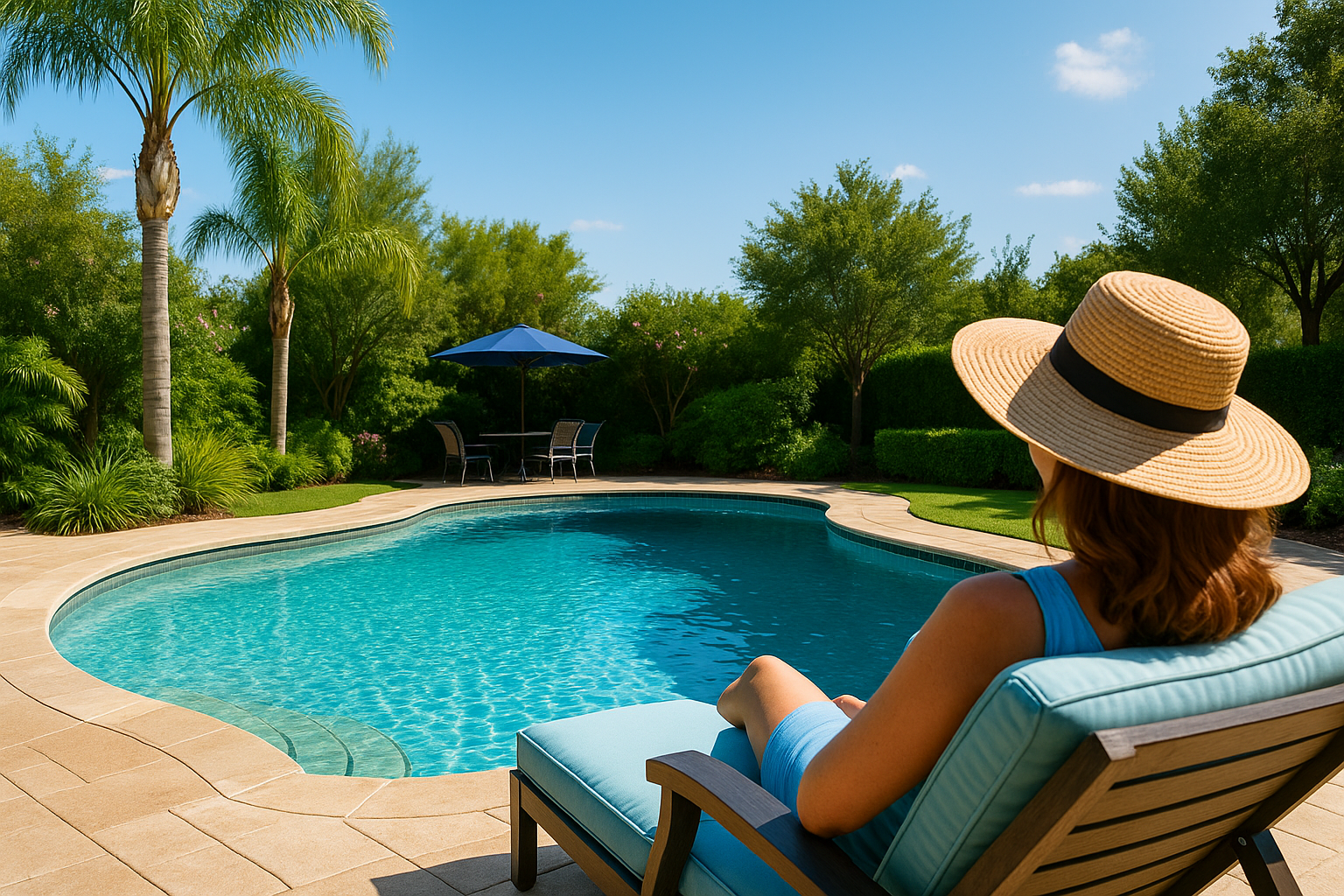 Relaxing by the pool